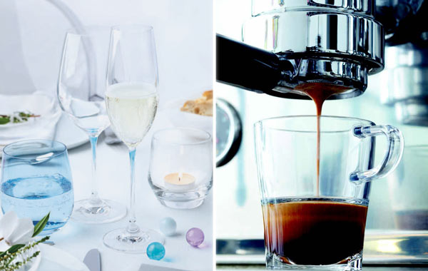 formschönes Sektglas, Weinglas und Kaffeebecher