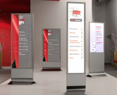 Infosäulen, unbeleuchtet / beleuchtet mit einfachem Dokument-Wechselsystem, oder für Multimedia-Wiedergabe